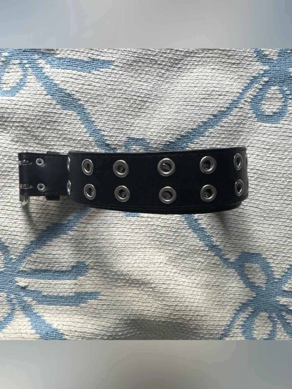 Black Double-Row Grommet Leather Belt